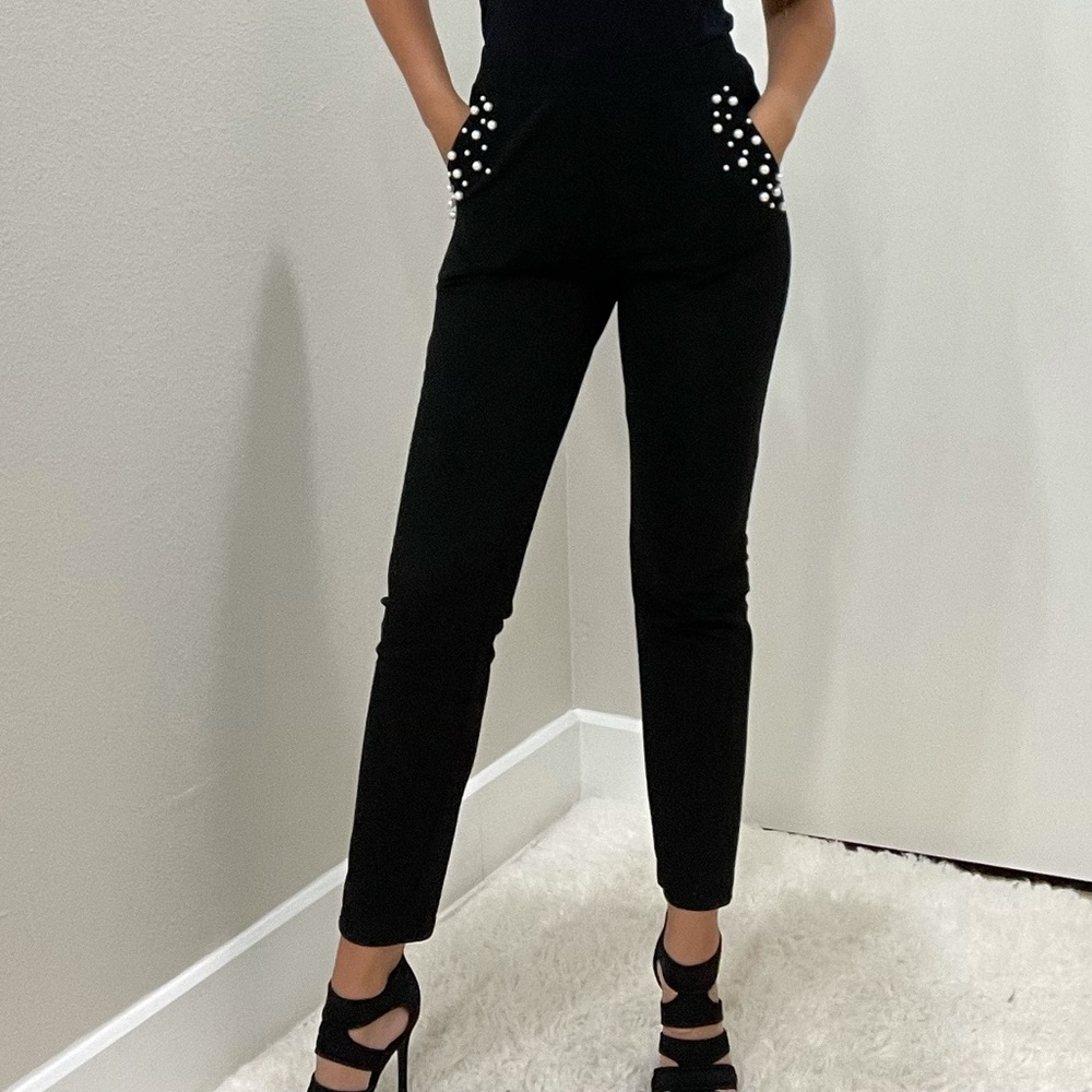 Black Pants with Pearl Pocket Detail
